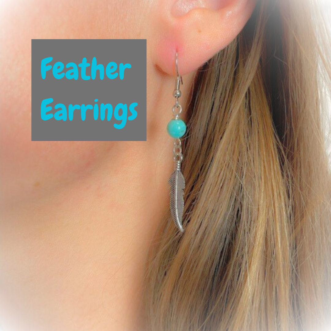 Turquoise Feather Earrings – Silver Plated Charms & Surgical Steel Hooks