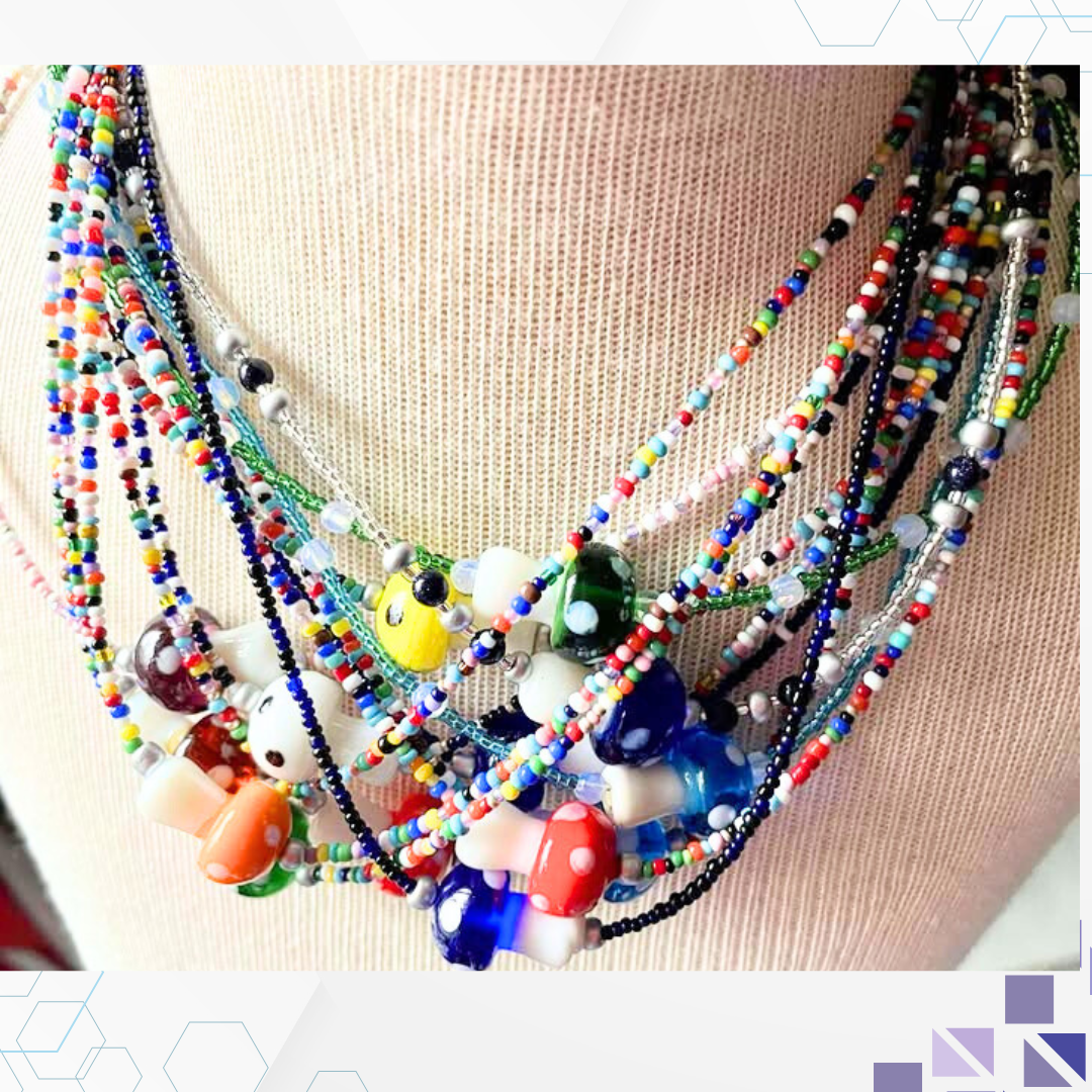 Colorful Beaded Mushroom Necklace – Handmade Whimsical Jewelry