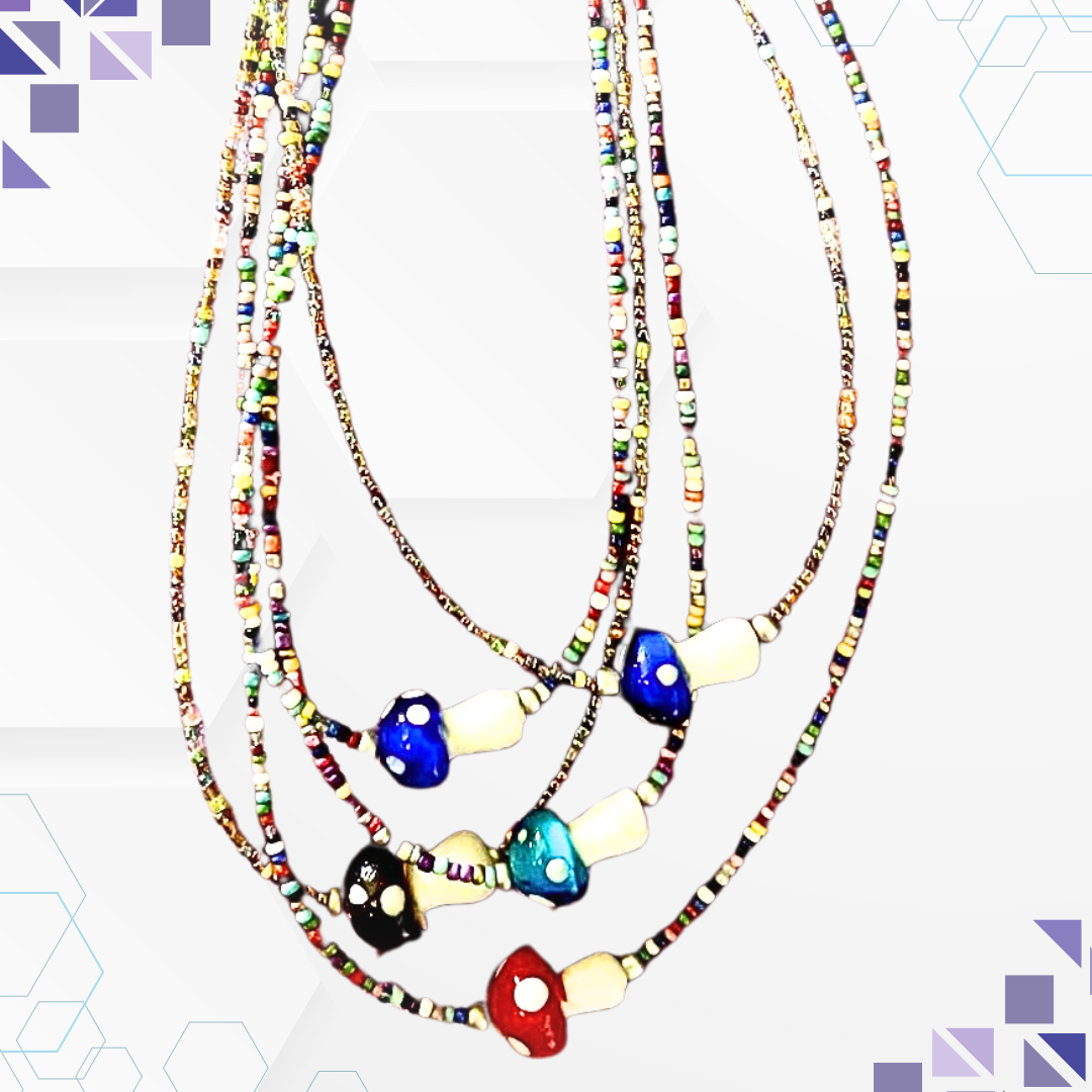 Colorful Beaded Mushroom Necklace – Handmade Whimsical Jewelry