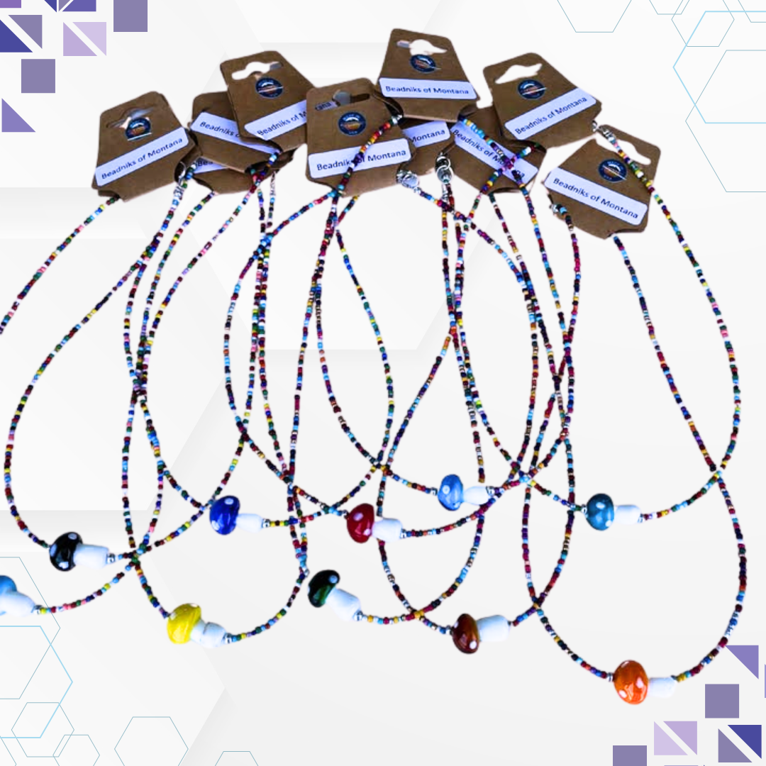 Colorful Beaded Mushroom Necklace – Handmade Whimsical Jewelry